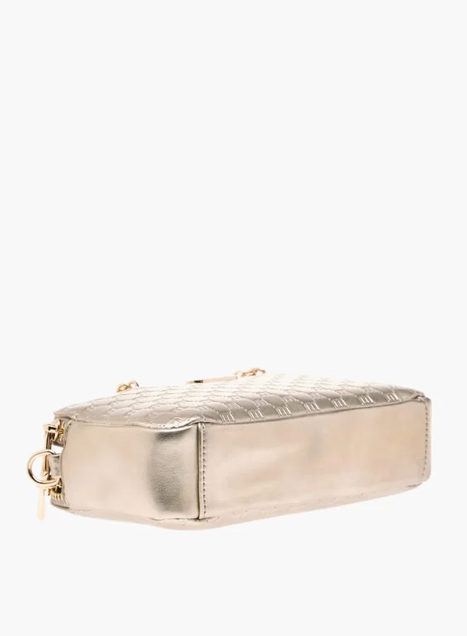 ميسي Women Logo Embossed Crossbody Bag with Detachable Strap and Zip Closure
