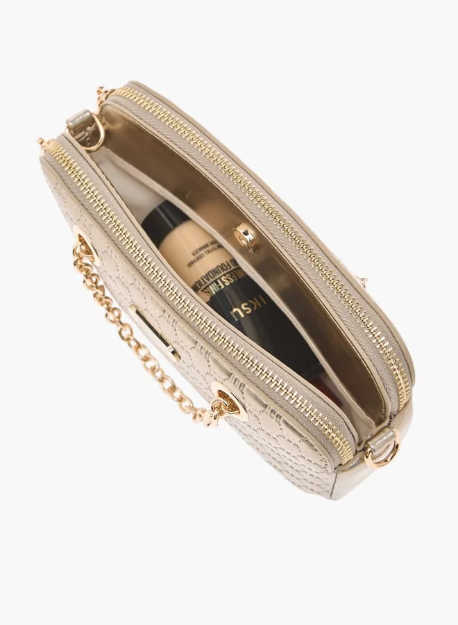 ميسي Women Logo Embossed Crossbody Bag with Detachable Strap and Zip Closure