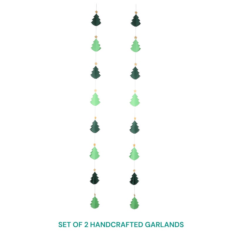 The Banner Company The Banner Company Green Christmas Tree 3D Vertical Paper Frills Christmas Decorations Garland Set of 2 1.5 m | Merry Christmas Decoration Item for Home, Offices, Shops, Scchools  - Image 4
