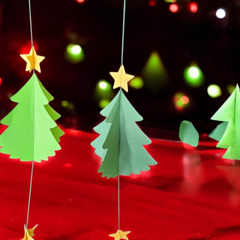 The Banner Company The Banner Company Green Christmas Tree 3D Vertical Paper Frills Christmas Decorations Garland Set of 2 1.5 m | Merry Christmas Decoration Item for Home, Offices, Shops, Scchools  - Image 3