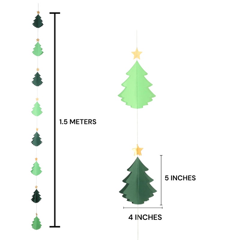 The Banner Company The Banner Company Green Christmas Tree 3D Vertical Paper Frills Christmas Decorations Garland Set of 2 1.5 m | Merry Christmas Decoration Item for Home, Offices, Shops, Scchools  - Image 5