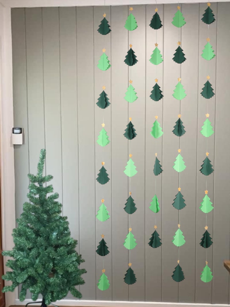 The Banner Company The Banner Company Green Christmas Tree 3D Vertical Paper Frills Christmas Decorations Garland Set of 2 1.5 m | Merry Christmas Decoration Item for Home, Offices, Shops, Scchools  - Image 1