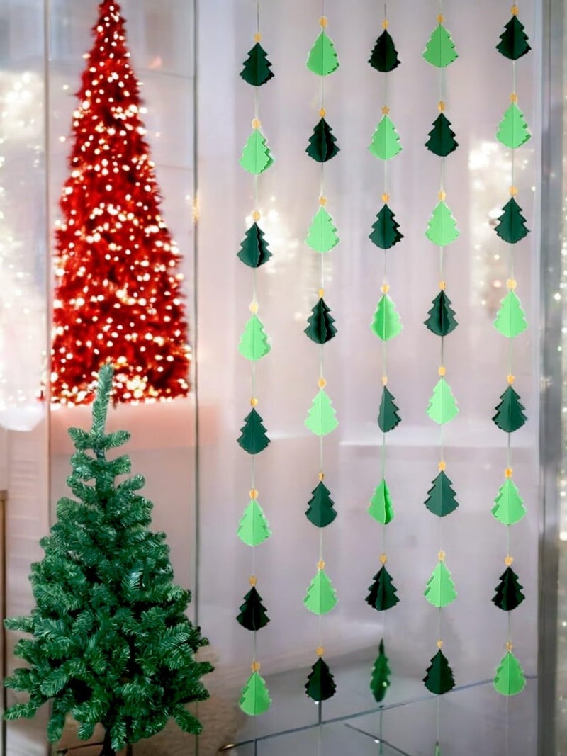The Banner Company The Banner Company Green Christmas Tree 3D Vertical Paper Frills Christmas Decorations Garland Set of 2 1.5 m | Merry Christmas Decoration Item for Home, Offices, Shops, Scchools  - Image 2
