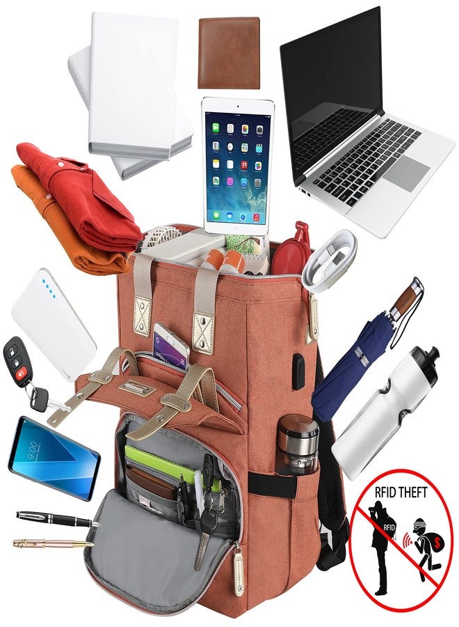 FALANKO Laptop Backpack for Women,15.6 inch Teacher Nurse School Waterproof Backpack,Large Womens Computer Backpack with Laptop Compartment,USD Charging Port,RFID Anti Theft Shoulder Orange Bags - Image 5