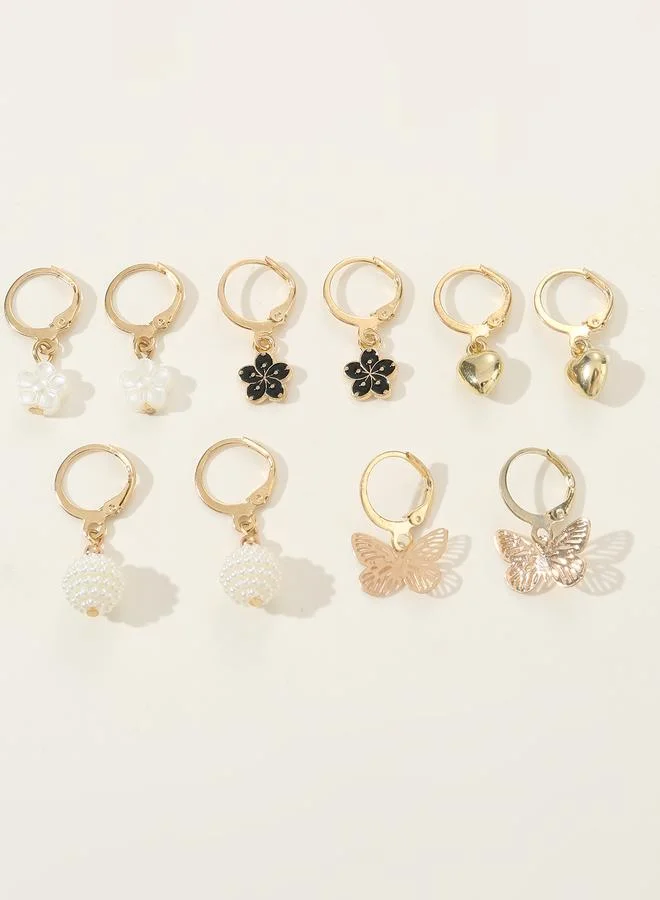 تايك تو Set of 5 - Flower and Heart Hoop Earrings