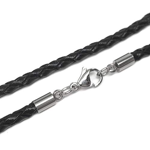 Loralyn Designs 24 Inch Men's Black Braided Leather Necklace Cord (3mm) Stainless Steel Lobster Clasp - Image 1