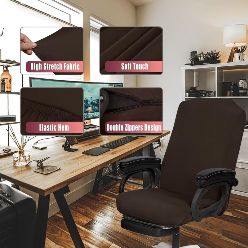 SARAFLORA 2 Pack Office Chair Cover, Stretchable Desk Chair Cover Removable Computer Chair Cover for Office Chair with Zipper Universal Spandex Rotating Chair Cover Anti-dust Chair Slipcover,Brown - Image 2