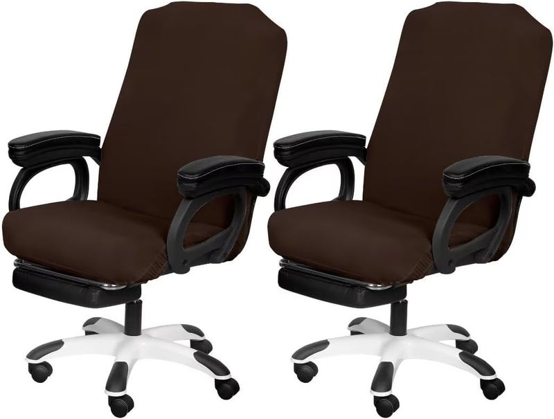 SARAFLORA 2 Pack Office Chair Cover, Stretchable Desk Chair Cover Removable Computer Chair Cover for Office Chair with Zipper Universal Spandex Rotating Chair Cover Anti-dust Chair Slipcover,Brown - Image 1