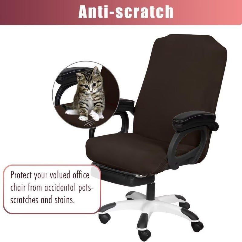 SARAFLORA 2 Pack Office Chair Cover, Stretchable Desk Chair Cover Removable Computer Chair Cover for Office Chair with Zipper Universal Spandex Rotating Chair Cover Anti-dust Chair Slipcover,Brown - Image 3