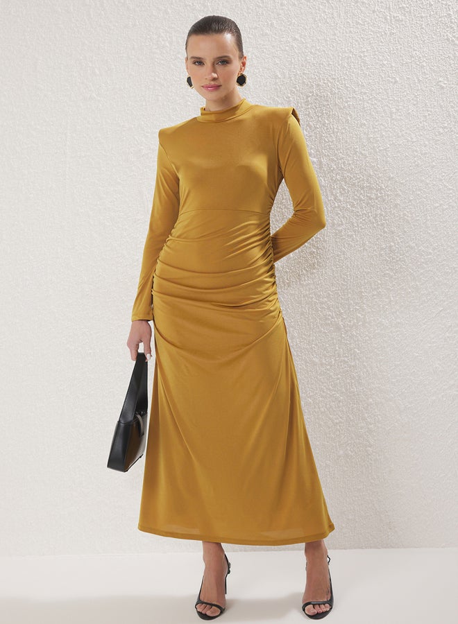 trendyol Camel Shoulder Detail Stretchy Knit Dress - Image 1