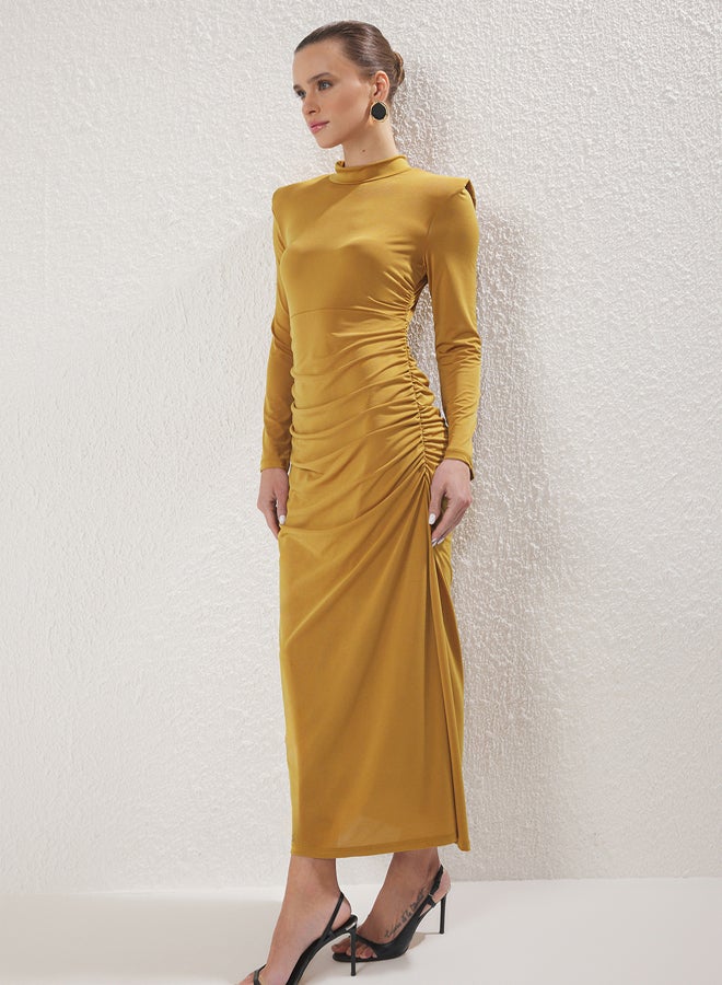 trendyol Camel Shoulder Detail Stretchy Knit Dress - Image 2