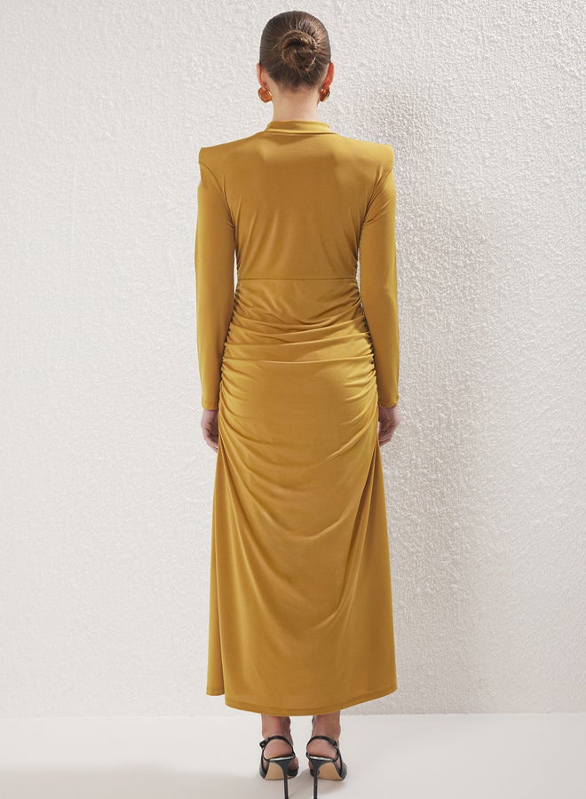 trendyol Camel Shoulder Detail Stretchy Knit Dress - Image 4