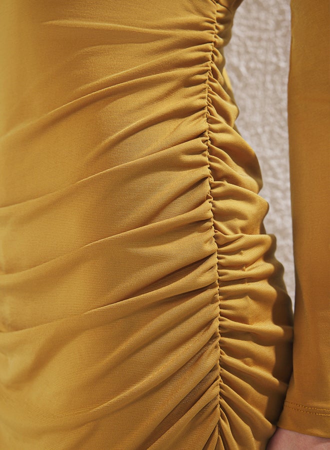 trendyol Camel Shoulder Detail Stretchy Knit Dress - Image 3