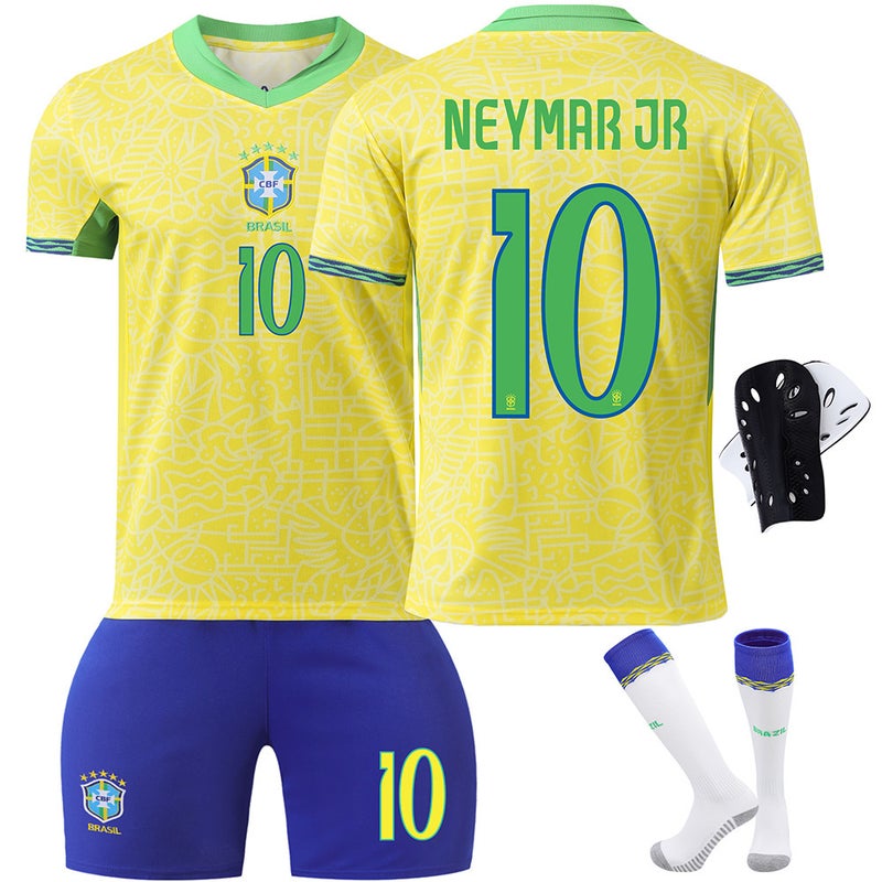 Generic Brazil Soccer Jersey Neymar No.10 Adult Kids Kit No. 10 with socks + protective gear 