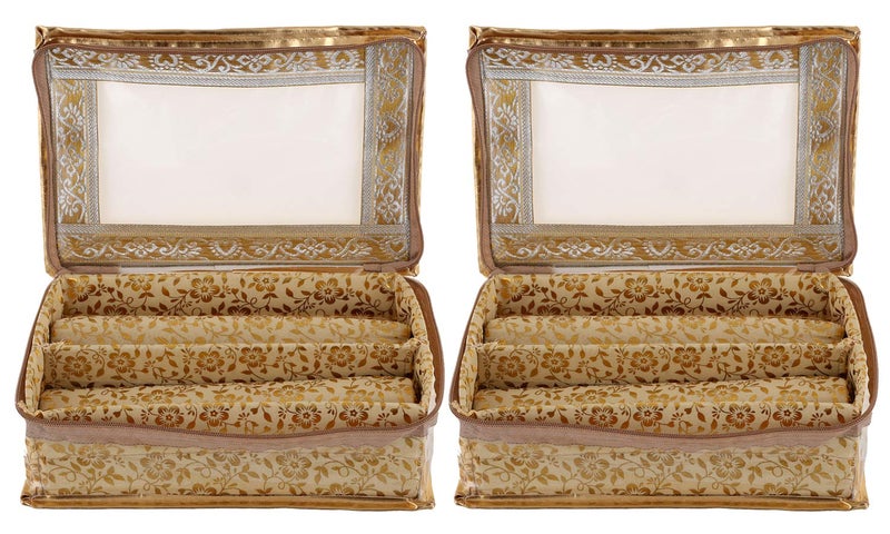 Kuber Industries Kuber Industries Brocade Hardboard 2 Pieces Two Rod Bangle Box (Gold)- CTKTC021163  - Image 1