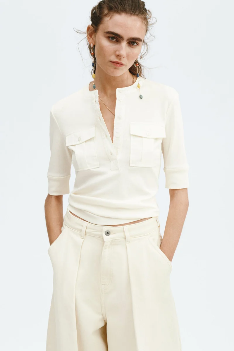 اتش اند ام بلوزة هنلي من قطن بيما