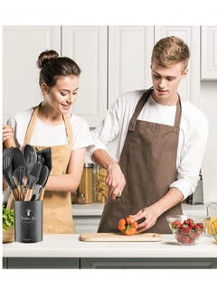 Shopping Point 12-Piece Cooking Utensils Set With Wooden Handles Metal Container, Cookware,Kitchen Utensils,Spatula,Silicone Utensils, Nonstick Cookware, Heat Resistance Black/Brown  - Image 5