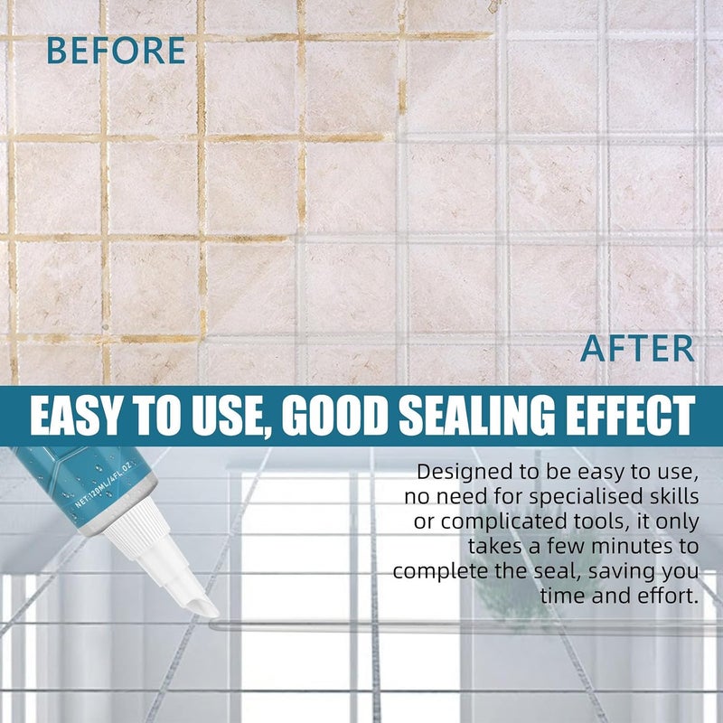 SYOSI Waterproof Tile Sealant and Mould Proof Seam Filler for Bathroom Floors and Kitchen Tiles, Anti-Yellowing Grout Repair Adhesive for Showers, Basins, and Indoor Sealing, White Finish - Image 5