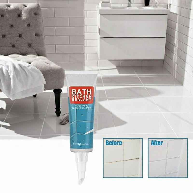 SYOSI Waterproof Tile Sealant and Mould Proof Seam Filler for Bathroom Floors and Kitchen Tiles, Anti-Yellowing Grout Repair Adhesive for Showers, Basins, and Indoor Sealing, White Finish - Image 2