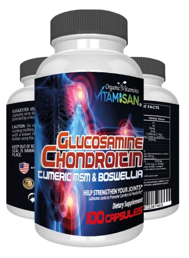 Vitamisan GLUCOSAMINE CHONDROITIN TURMERIC 2800MG TRIPLE STRENGTH 100 caps JOINT SUPPORT - Image 2