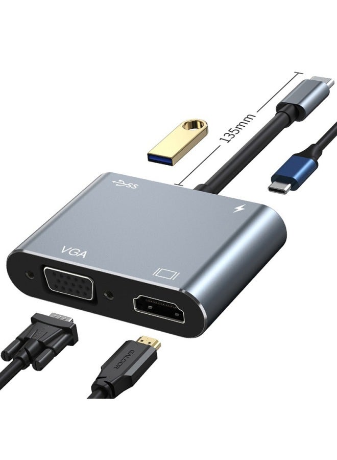 Two-to-seven Splitter Eight-in-one Docking Station Usb3.0 High-speed Transmission Hub Docking Station Multi-function Hub-Color:Type-c Hdmi+vga+usb3.0+pd Four-in-one  - Image 1