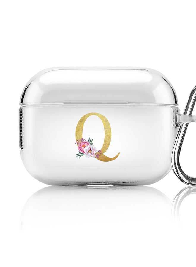 Stylizedd Classic Clear printed Case for Apple AirPods Pro 2nd Generation Thin Transparent Cover - Custom Monogram Initial Letter Floral Pattern Alphabet - Q (Clear ) - Image 1