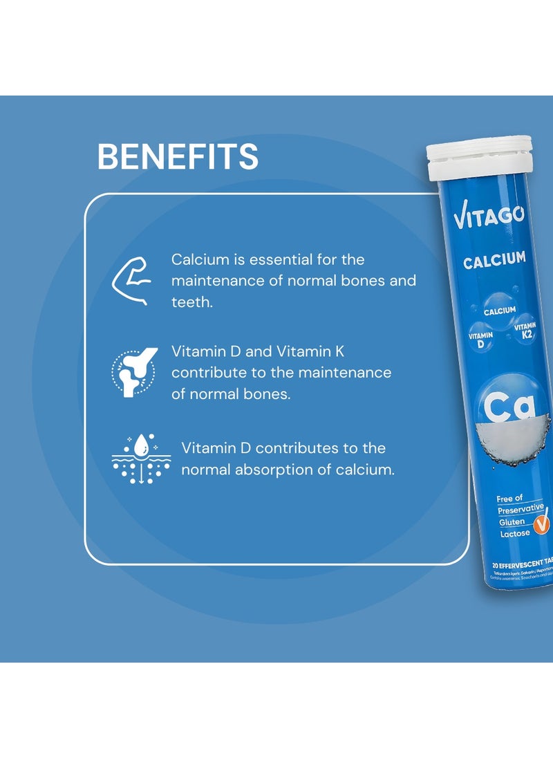 VITAGO - Calcium Effervescent Tablet, Vitamin D3, K2 - 20 Tablets - Image 1