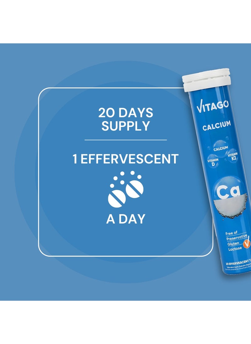 VITAGO - Calcium Effervescent Tablet, Vitamin D3, K2 - 20 Tablets - Image 1