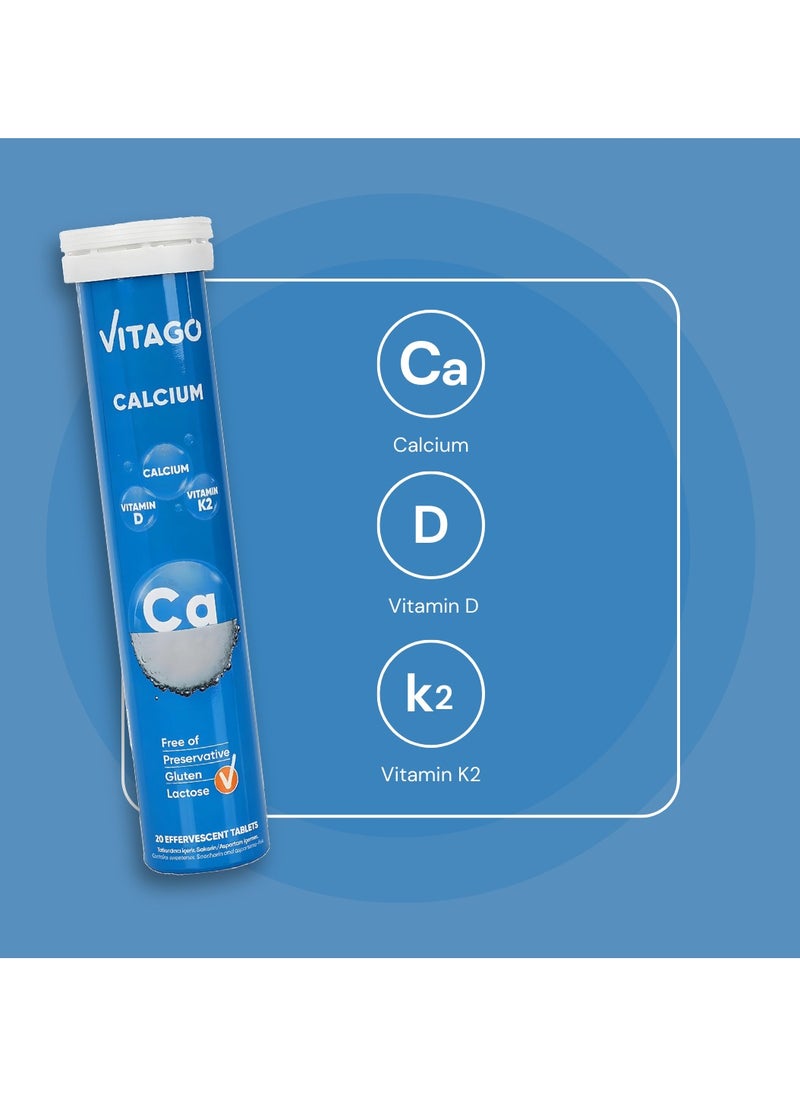 VITAGO - Calcium Effervescent Tablet, Vitamin D3, K2 - 20 Tablets - Image 1