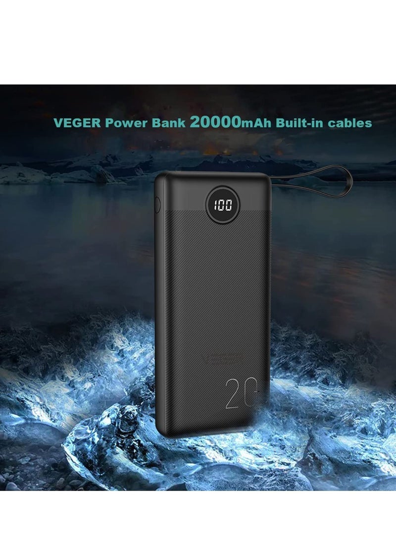 ELTRAZONE Portable Power Bank 20000mAh built-in cables, QI Fast Charge Slim Power Bank 20000mAh, Digital Display Power Bank 20000mAh for Iphone,Samsung and etc  - Image 4