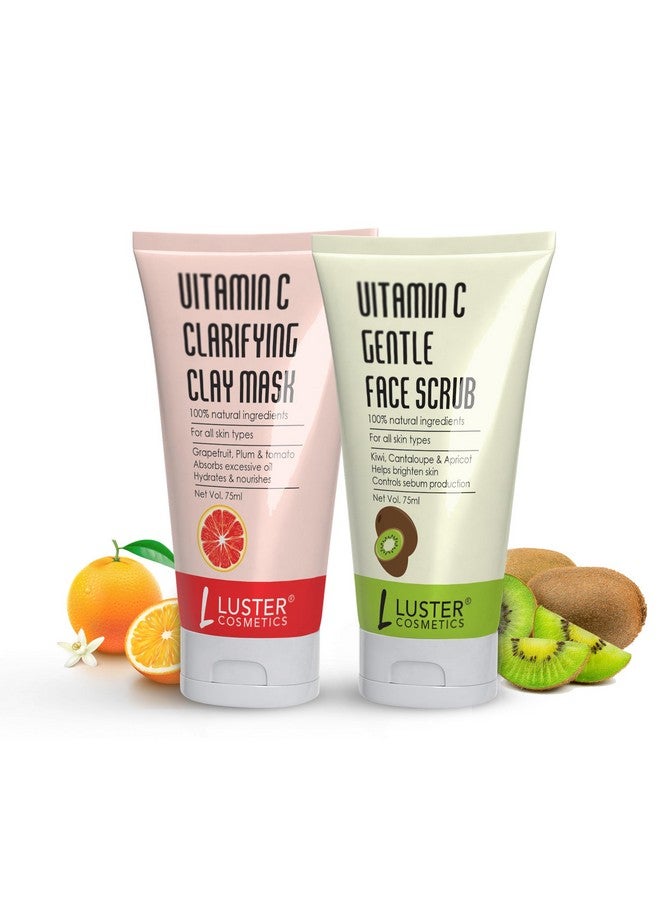 Luster Cosmetics Vitamin C Clarifying Clay Mask & Vitamin C Gentle Face Scrub - 75ml (Pack of 2) - Image 1