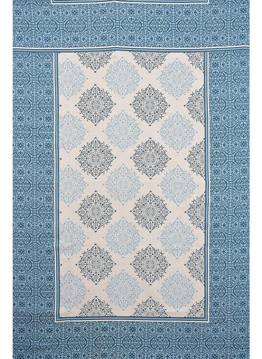 F2L F2L Cotton Reversible Diwan Set Blue 1 Single Bedsheet with 2 Bolster Covers and 5 Cushion Covers 8pc Set  - Image 4