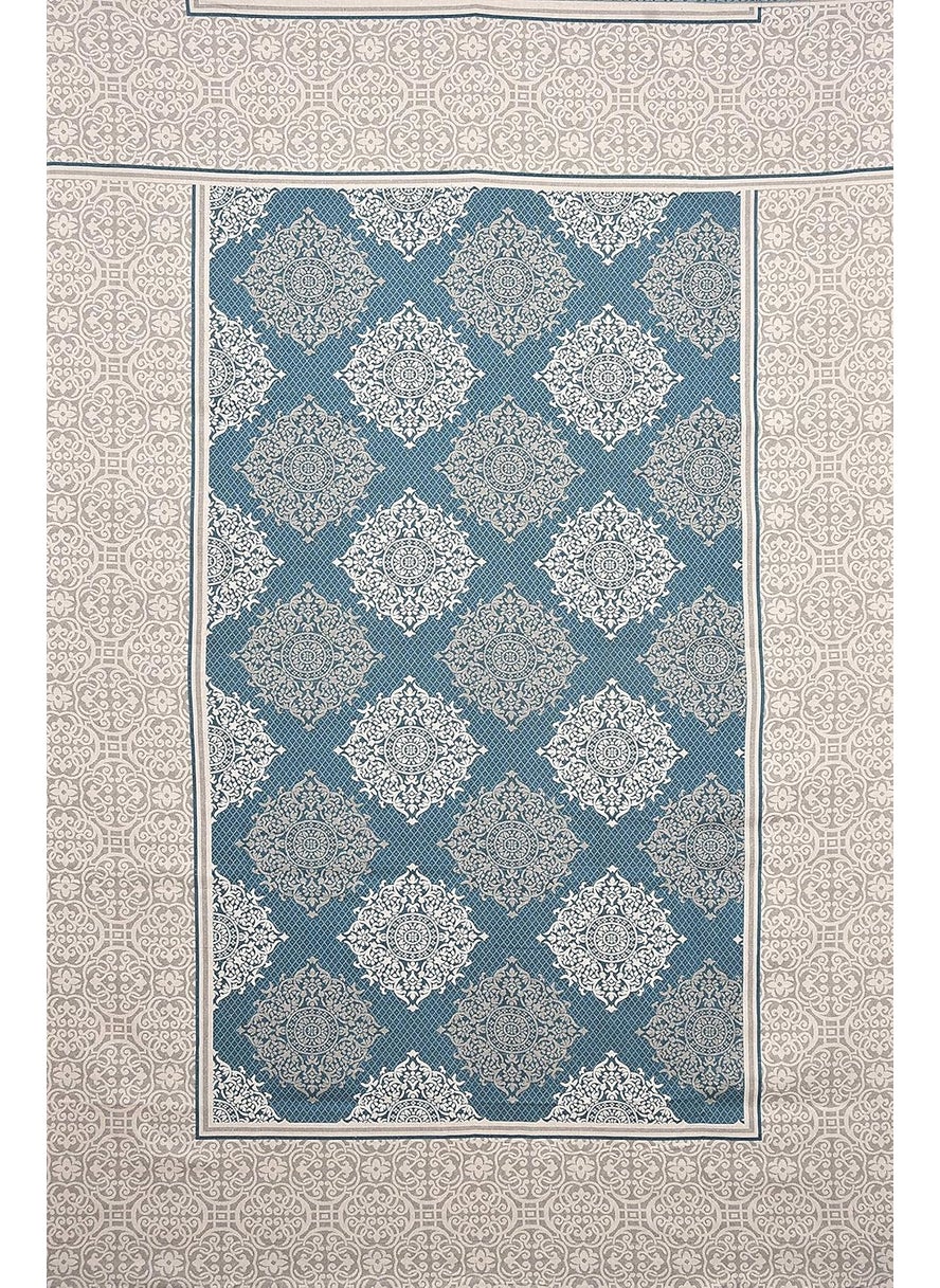 F2L F2L Cotton Reversible Diwan Set Blue 1 Single Bedsheet with 2 Bolster Covers and 5 Cushion Covers 8pc Set  - Image 5