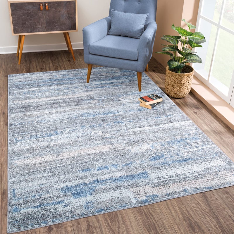 Bloom Rugs بلوم سجاد قابلة للانزلاق 3 '× 5' سجادة - رمادي/أزرق/أحمر الخدود ، سجادة منطقة تجريدية حديثة لغرفة غرفة المعيشة غرفة الطعام والمطبخ - الحجم الدقيق: 3 '× 5' - Image 1