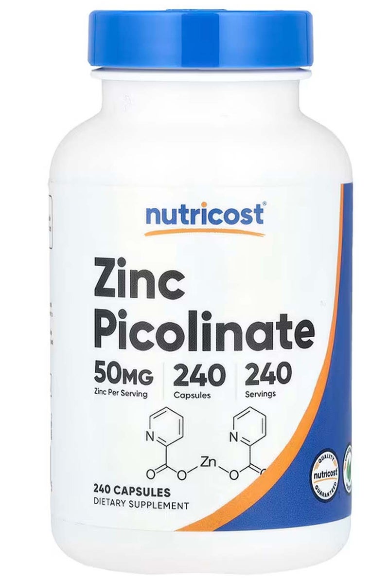 Nutricost Zinc Picolinate 50 mg – Easy-Absorption Dietary Supplement for Immune and Enzyme Function Support – 240 Capsules - Image 1