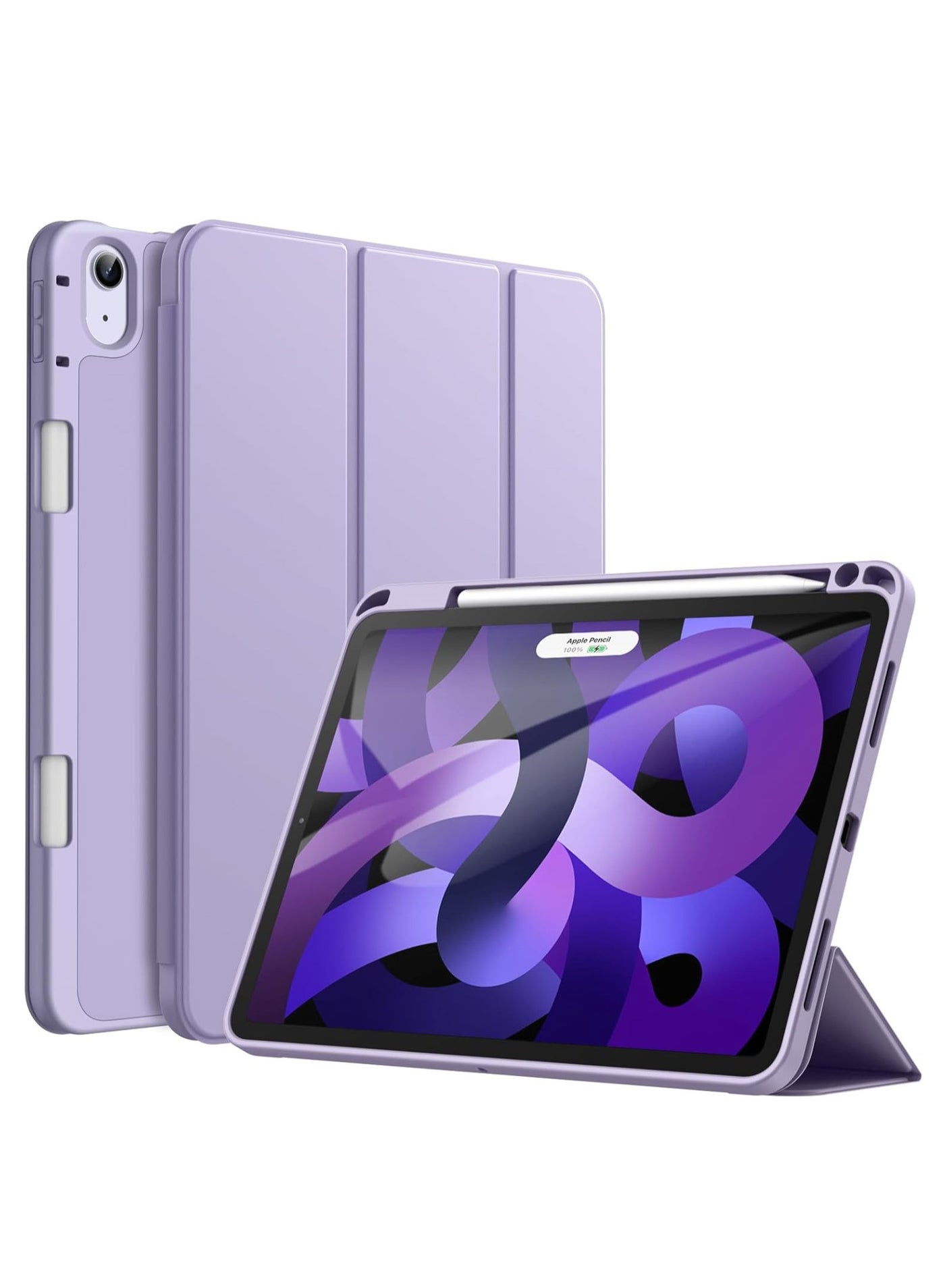 IPad Air 11-Inch M3/M2 (2025/2024) iPad Air 5/4 (2022/2020 5th/4th Generation 10.9-Inch) with Pencil Holder, Slim Tablet Cover with Soft TPU Back, Auto Wake/Sleep Light Purple