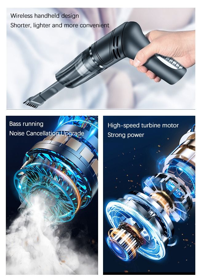 GROIC Cordless Handheld Vacuum Cleaner, Hand held Vacuum Cleaner, 12000Pa Car Vacuum Cleaner Dual Suction Modes Ultra Light Rotatable Cordless Rechargeable Car Vacuum Wet Dry for Car  - Image 5