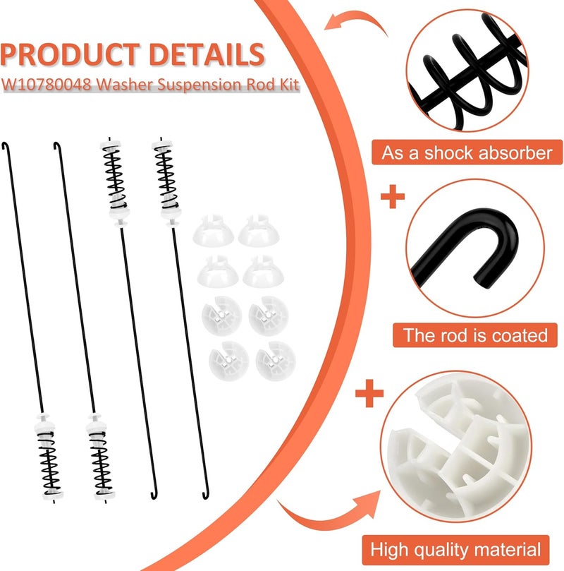 Funmit W10780048 Washer Suspension Rod Kit - Compatible with Whirlpool Kenmore Amana Maytag Washing Machines - Image 3