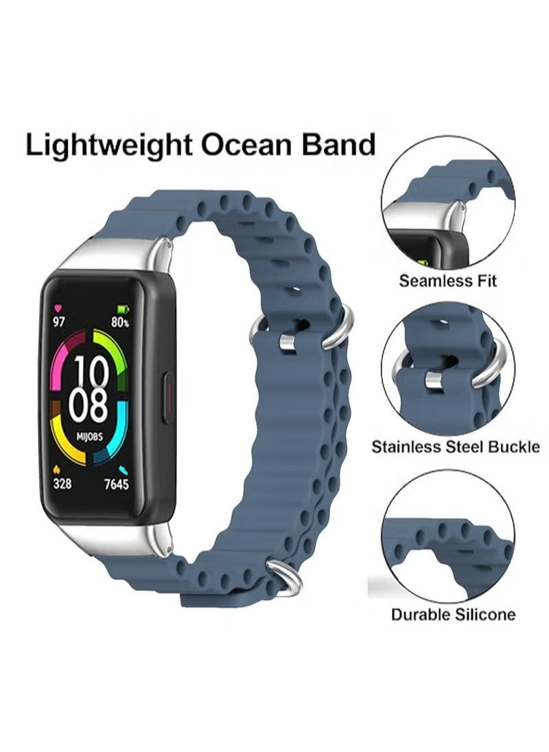 X-level - Silicone Ocean Strap Compatible with Honor Band 6/7/Huawei Band 6 Breathable Comfortable Adjustable Sports Replacement Band for Honor Band 6/7/Huawei Band 6 Silicone Hole Wavy Desing Band - Image 1