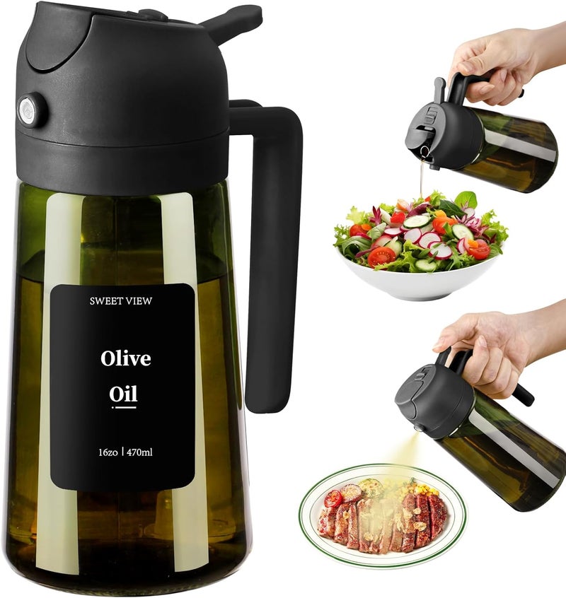 SWEET VIEW Olive Oil Dispenser and Oil Sprayer – 16oz/470ml Glass Light-Proof Oil Pourer for Kitchen, Air Fryer, Cooking, Salad, and BBQ - Image 1