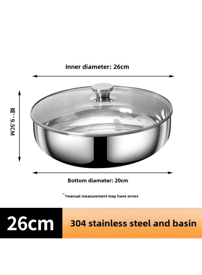 304 Stainless Steel And Basin With Lid Egg-Beating Basin Household Multifunctional Cooking Basin Kitchen Large Thickened Non-stick Basin-Color:26cm With Lid 304 Food Grade - Image 1
