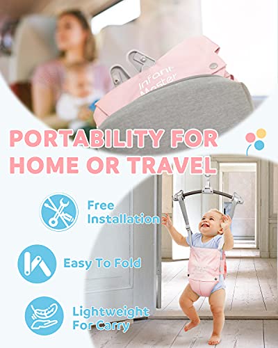 Infant Master Doorway Jumper, Durable Bumper Jumper w/Adjustable Height, Funny Baby Doorway Swing Bouncer w/Seat Bag, Popular Gift for Infant & Toddler, Portable and Free Installation, Pink - Image 2