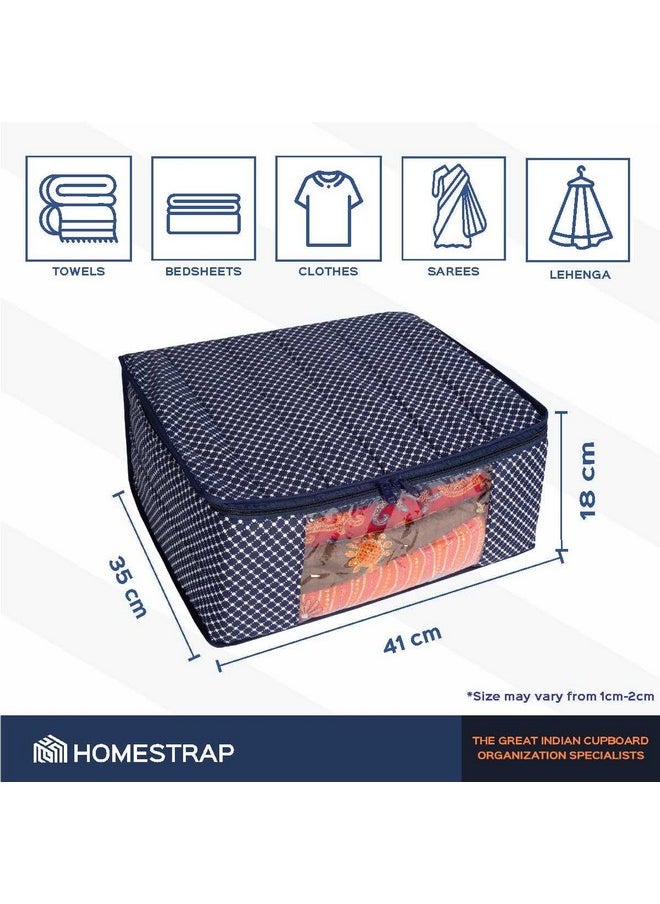 هومستراب مجموعة Homestrap من 6 أغطية ساري مبطنة من القطن مكونة من 3 طبقات (أزرق داكن) ومنظم خزانة ملابس واحد للساري (بيج) لليهنغا والبدلة والفستان والإكسسوارات  - Image 2