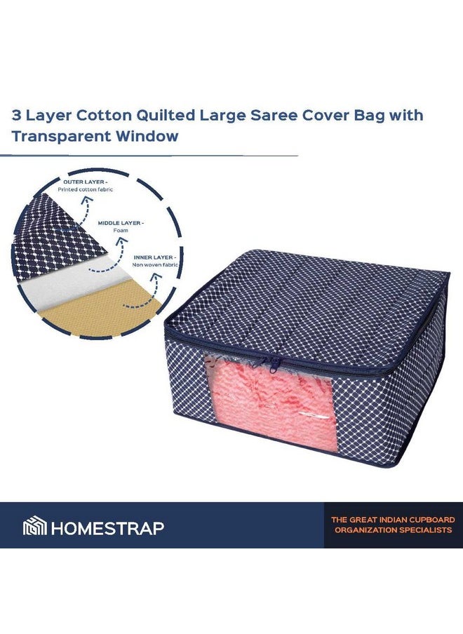 هومستراب مجموعة Homestrap من 6 أغطية ساري مبطنة من القطن مكونة من 3 طبقات (أزرق داكن) ومنظم خزانة ملابس واحد للساري (بيج) لليهنغا والبدلة والفستان والإكسسوارات  - Image 4