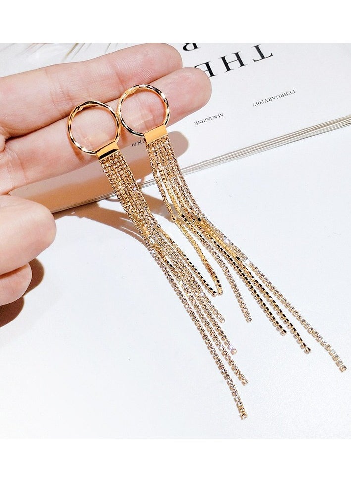 Generic - Gold earrings: Ring and multi-layer diamond chain tassel perfect fusion, dazzling can brighten the skin, light and comfortable and versatile, show noble temperament - Image 1