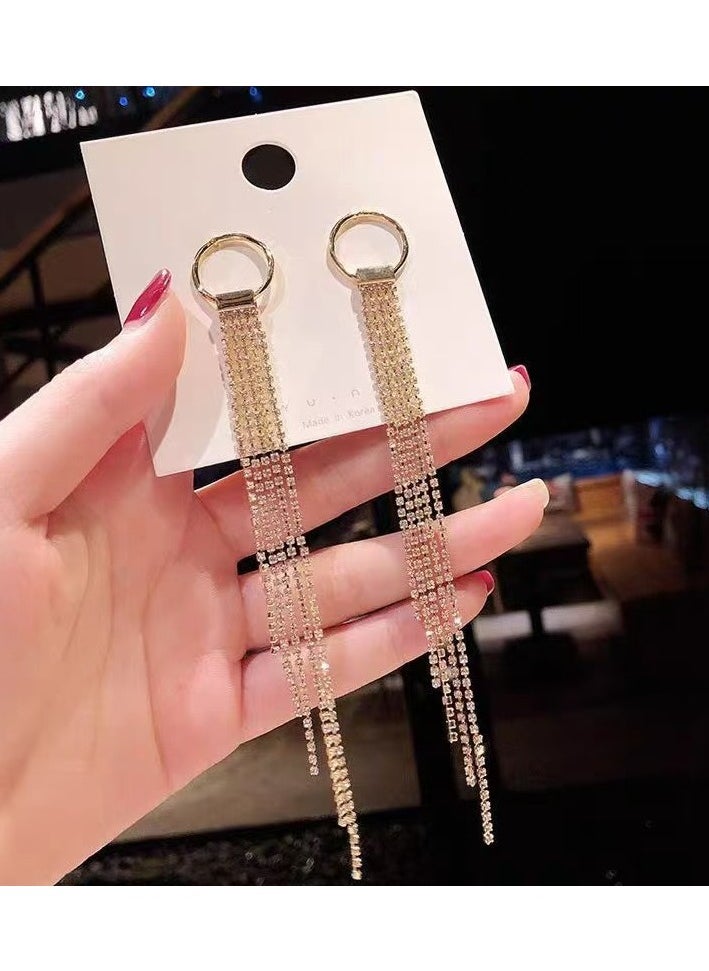 Generic - Gold earrings: Ring and multi-layer diamond chain tassel perfect fusion, dazzling can brighten the skin, light and comfortable and versatile, show noble temperament - Image 1