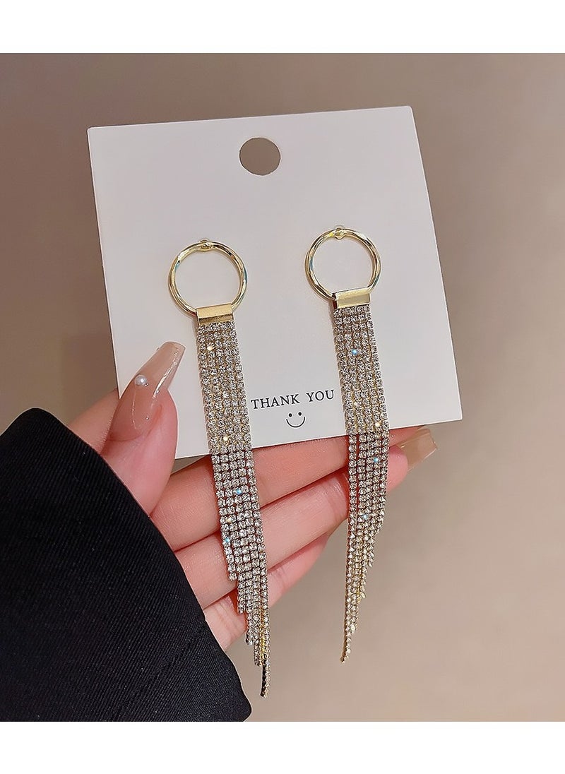 Generic - Gold earrings: Ring and multi-layer diamond chain tassel perfect fusion, dazzling can brighten the skin, light and comfortable and versatile, show noble temperament - Image 1