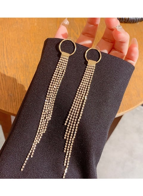 Gold earrings: Ring and multi-layer diamond chain tassel perfect fusion, dazzling can brighten the skin, light and comfortable and versatile, show noble temperament