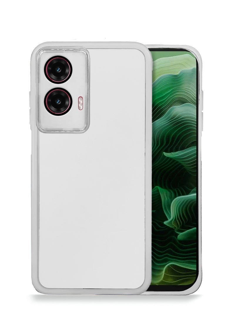 Wtech Motorola Moto G35 5G 2024 Soft Transparent TPU Silicone Ultra Thin Phone Stylish Electroplated Camera Border Back Case Cover - White - Image 1