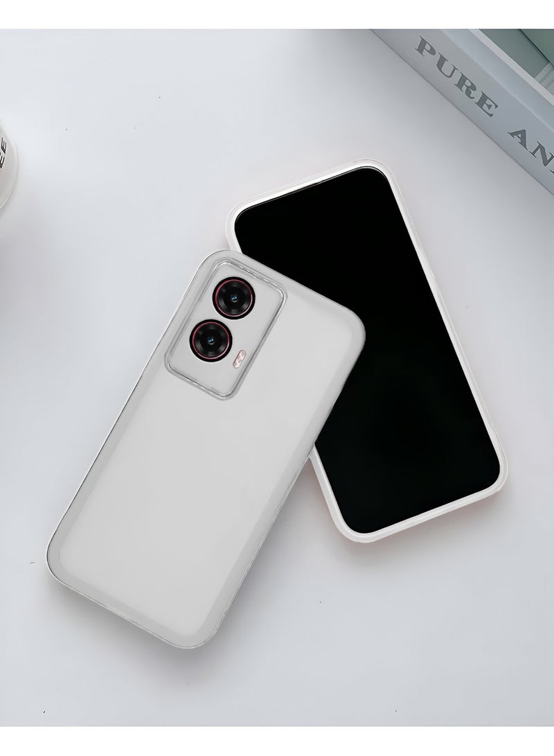 Wtech Motorola Moto G35 5G 2024 Soft Transparent TPU Silicone Ultra Thin Phone Stylish Electroplated Camera Border Back Case Cover - White - Image 2